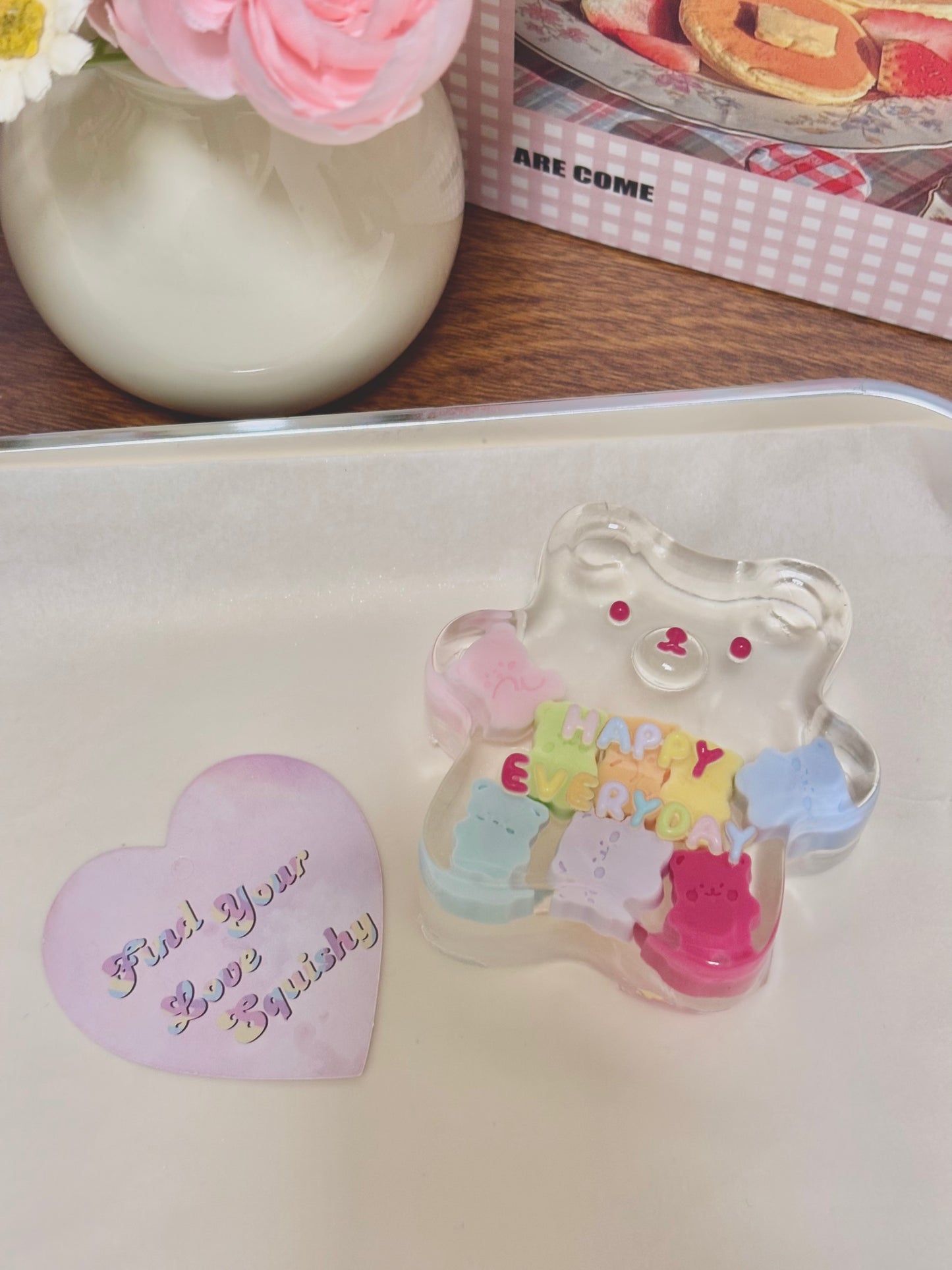 Clear Glitter Gel Crystal Bear Taba Squishy Toy
