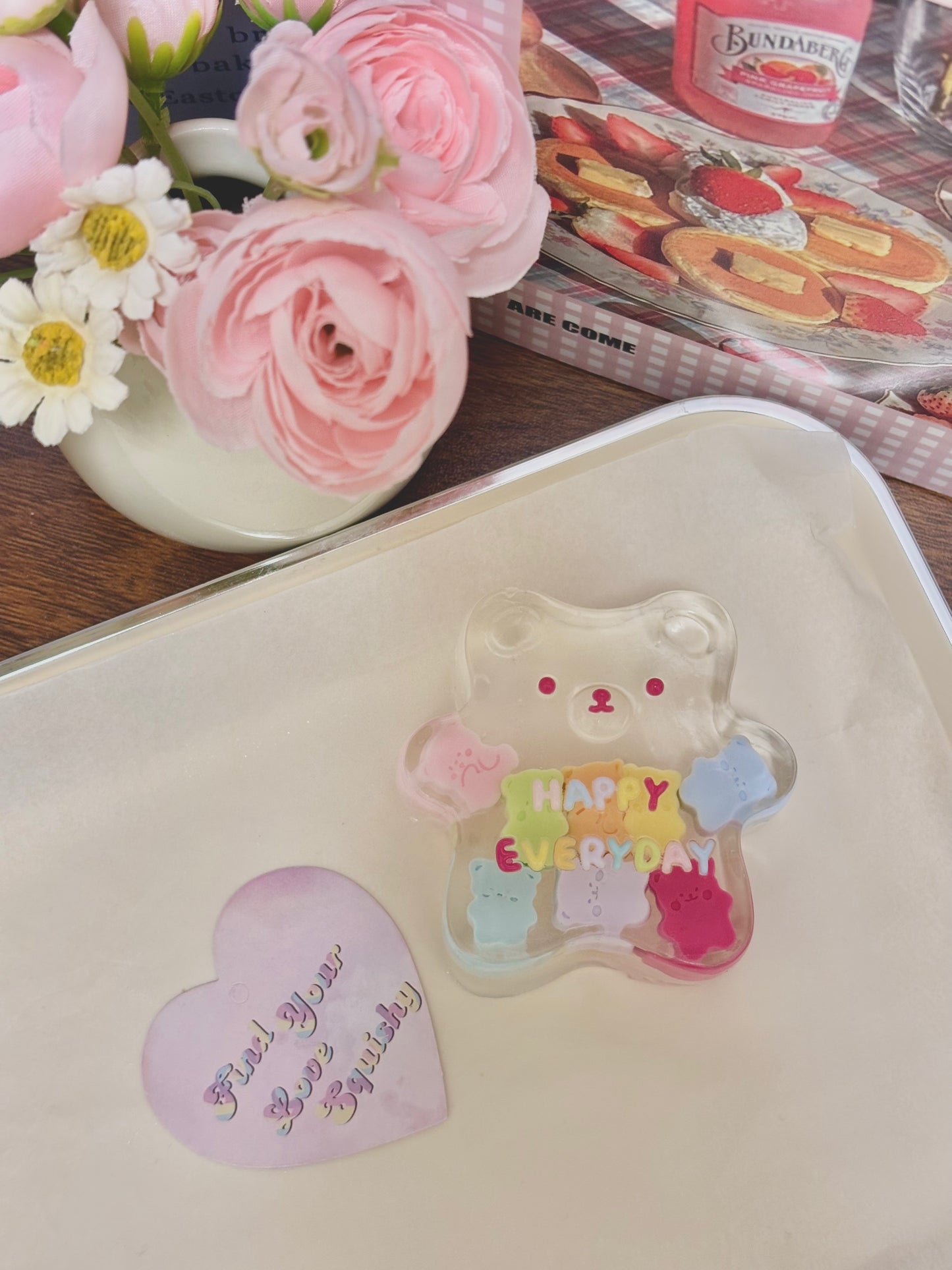 Clear Glitter Gel Crystal Bear Taba Squishy Toy