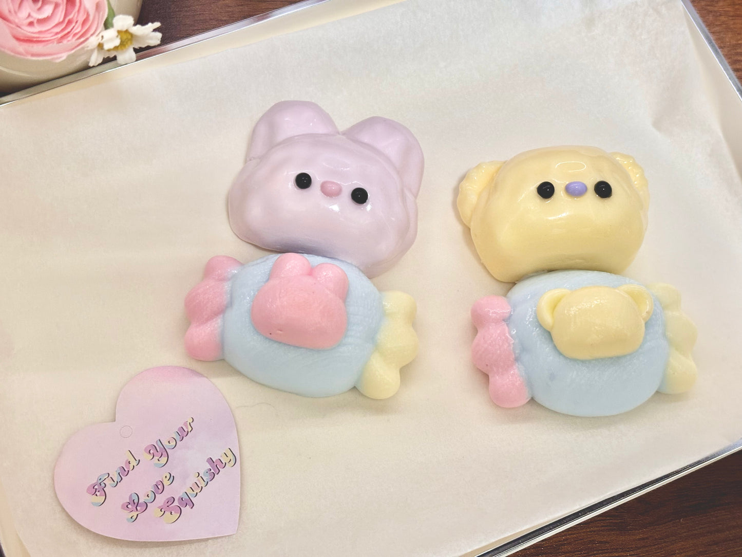 Rabbit and Bear Candy Taba Squishy Toy
