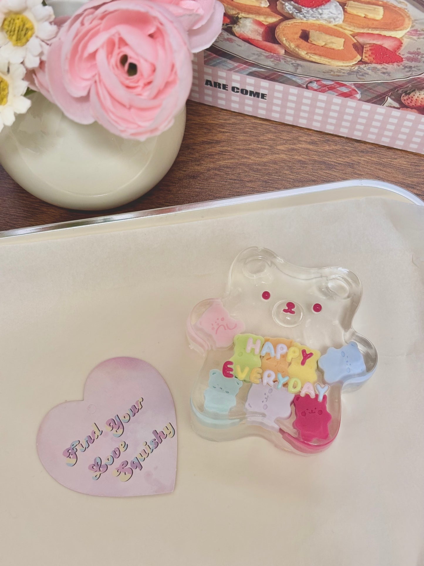 Clear Glitter Gel Crystal Bear Taba Squishy Toy