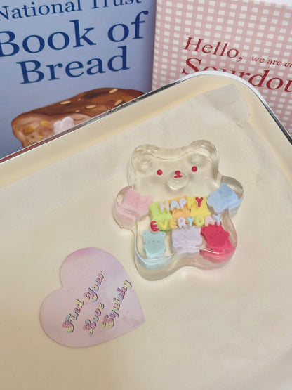Clear Glitter Gel Crystal Bear Taba Squishy Toy