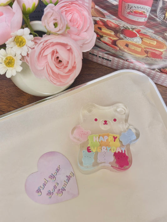 Clear Glitter Gel Crystal Bear Taba Squishy Toy