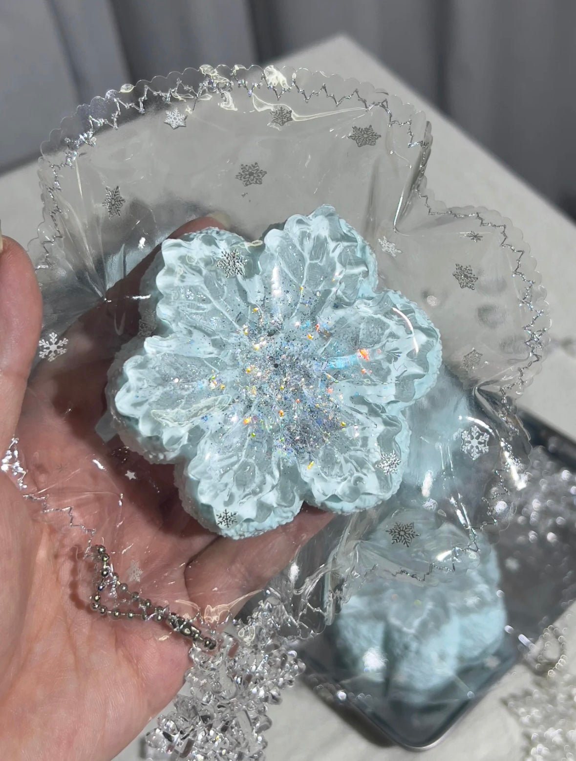 Glitter Blue Snowflake Taba Squishy Toy - Find Your Love Squishy